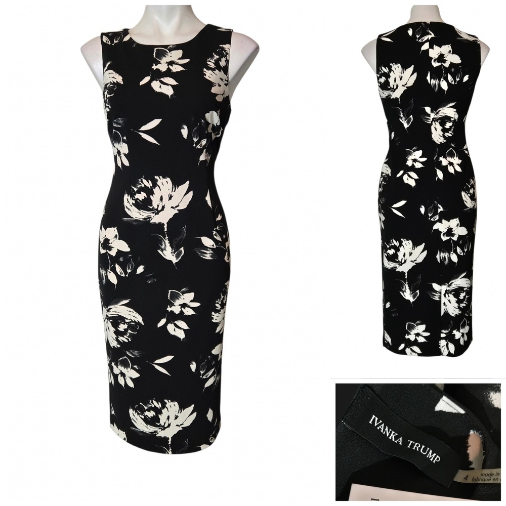 Ivanka Trump Lake Como Black White Floral Sheath Dress ID8N12HS Size 4 NWT